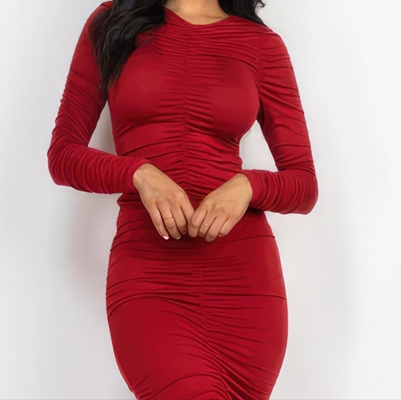 Radiant Ruching Midi Dress - Ruby - Picture 7 of 16